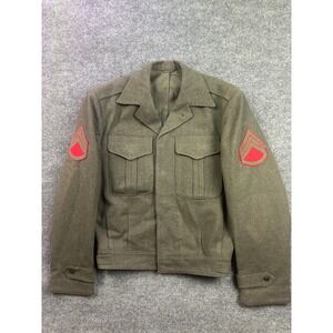 VNTG Military Eisenhower Field Jacket Mens WWII Era Wool Blend Sergeant Patches